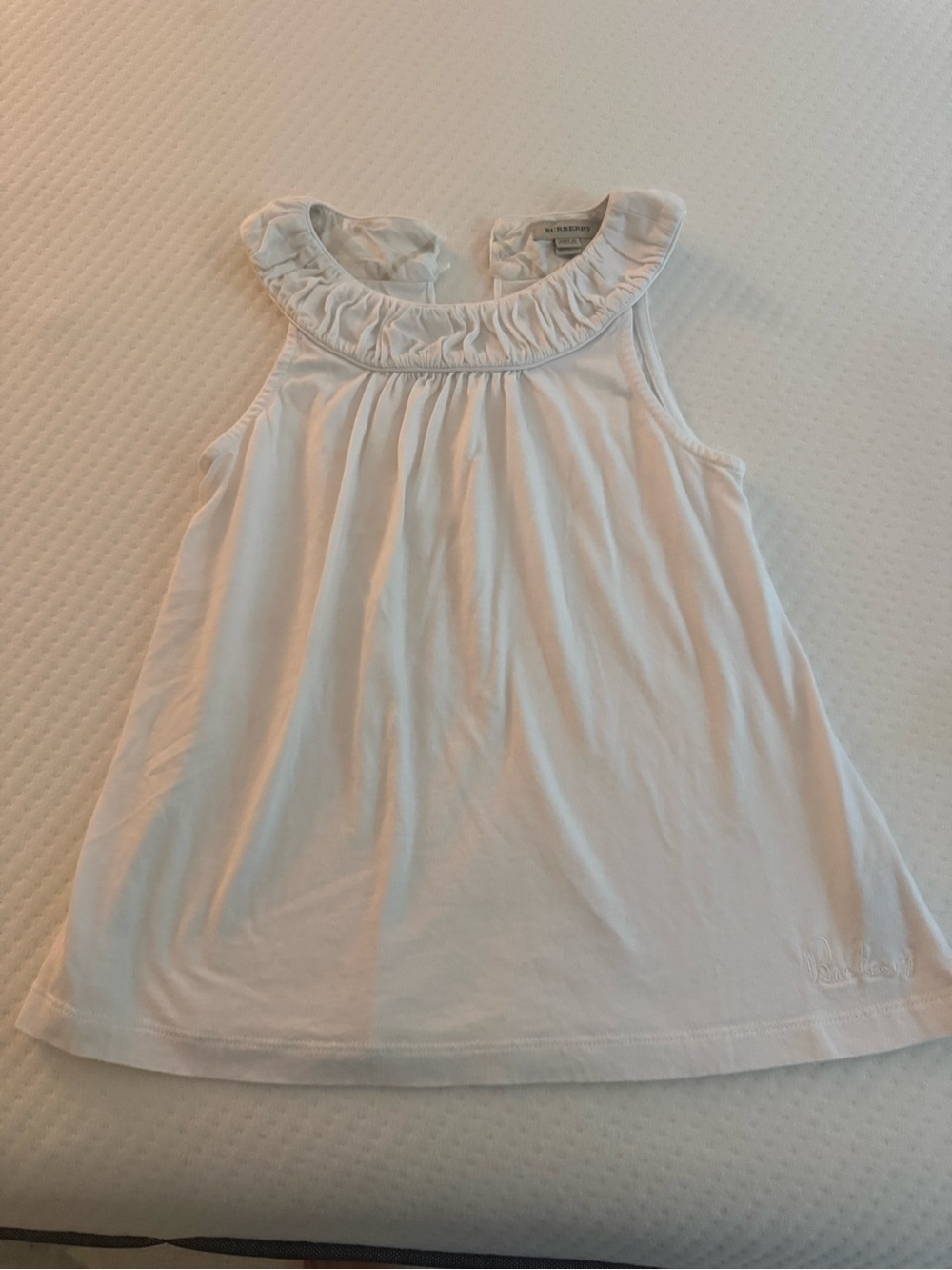 Girls Burberry Ruffle Collar White Tank Top, 12